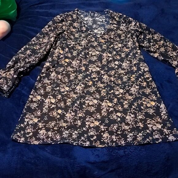 Shein Floral Print Long-sleeved Flowy Mini Dress NWOT - Picture 3 of 5